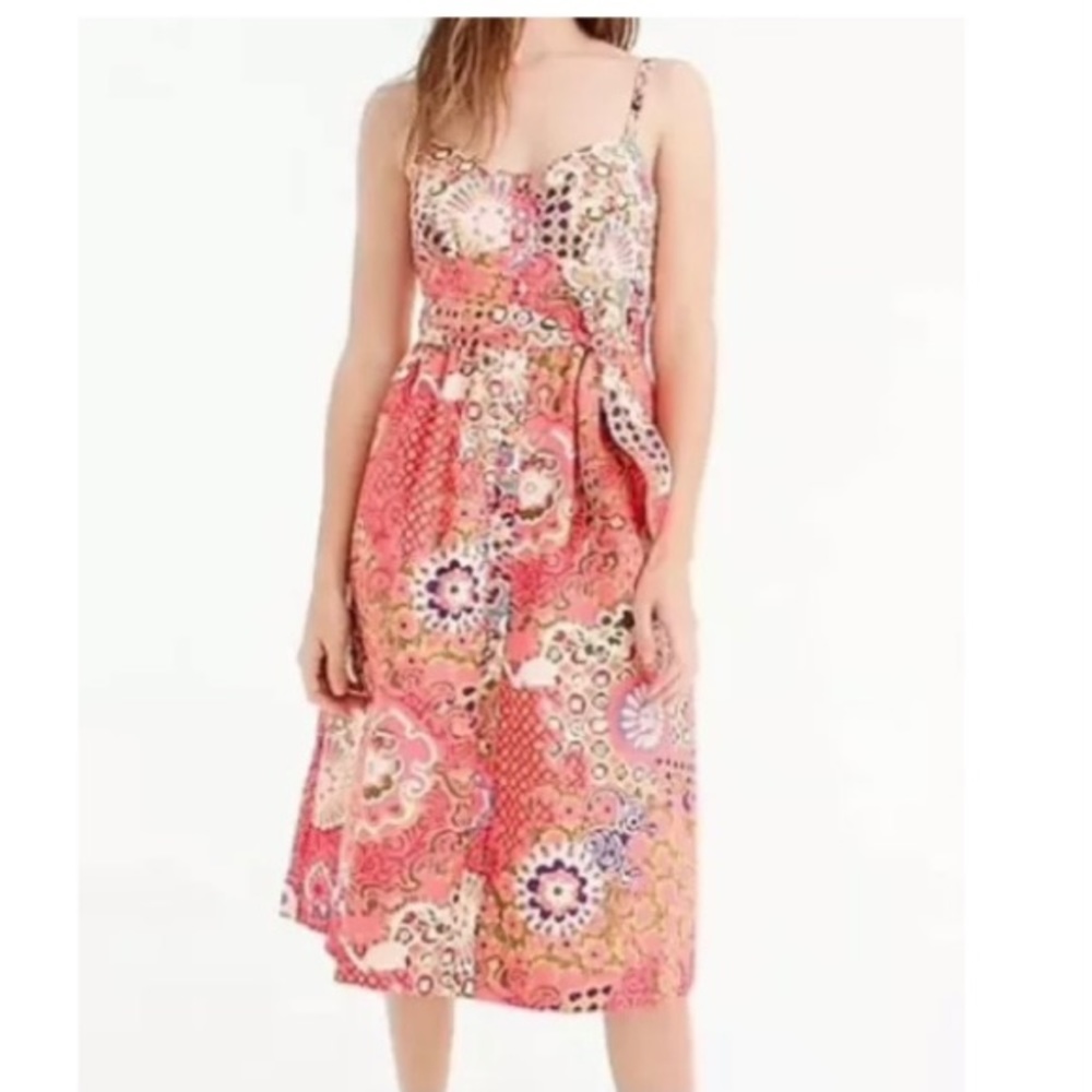 J Crew Button Front Paisley Poplin Midi Sundress